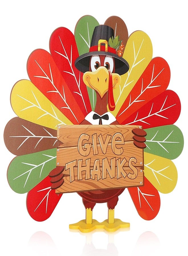 Sereliy Thanksgiving Turkey Decorations for Home, Wooden Turkey Table Signs, Give Thanks Tabletop Decor Indoor, Thanksgiving Fall Table Centerpieces for Holiday Fall Harvest Home Party Decorations - Image 1